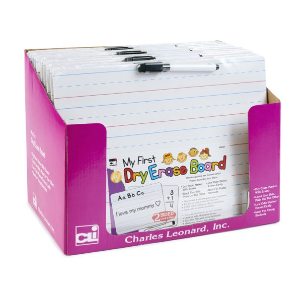 "My First" Dry Erase Board with Marker/Eraser, Two-Sided Plain/Lined, White, Pack of 12