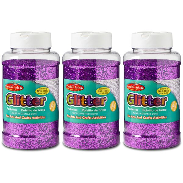 Creative Arts™ Glitter, 1 lb. Bottle, Purple, Pack of 3