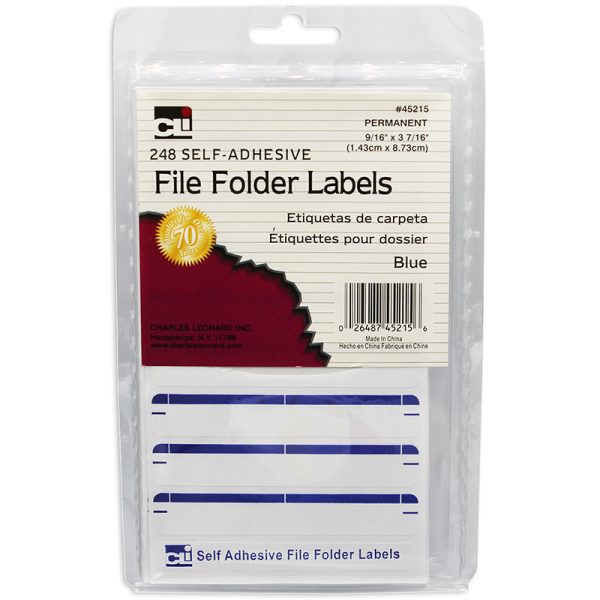 File Folder Labels, Self-Adhesive, 0.56 x 3.43 Inches, Blue, 248-Count