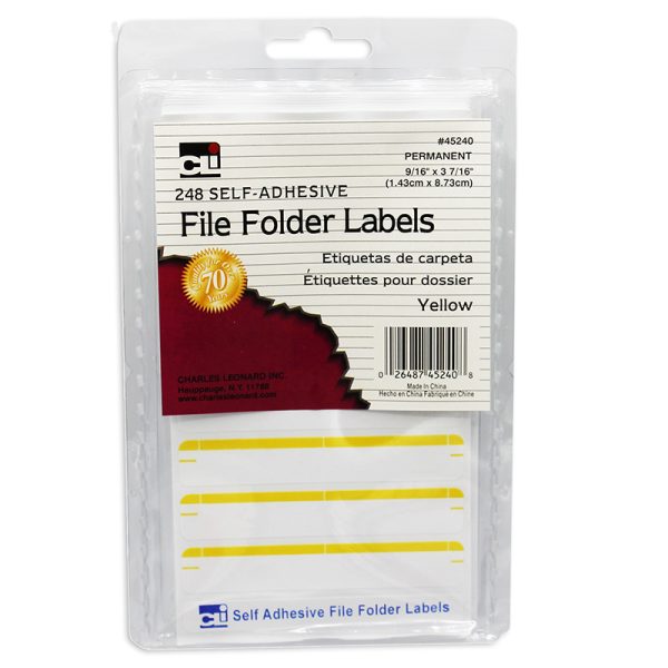 File Folder Labels, Self-Adhesive, 0.56" x 3.43", Yellow, Box of 248