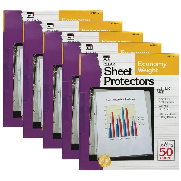 Sheet Protectors, Economy Weight, Letter Size, Clear, 50 Per Box, 5 Boxes