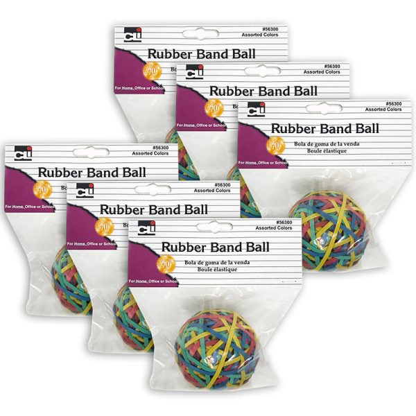 Rubber Bands - Ball (2.95" x 1/8") - Assorted Colors, Pack of 6