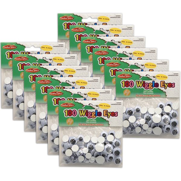 Assorted Peel'n Stick Wiggle Eyes, Black, 100 Per Pack, 12 Packs