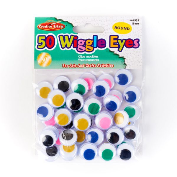 Wiggle Eyes, Round, 15mm, Assorted, Pack of 50