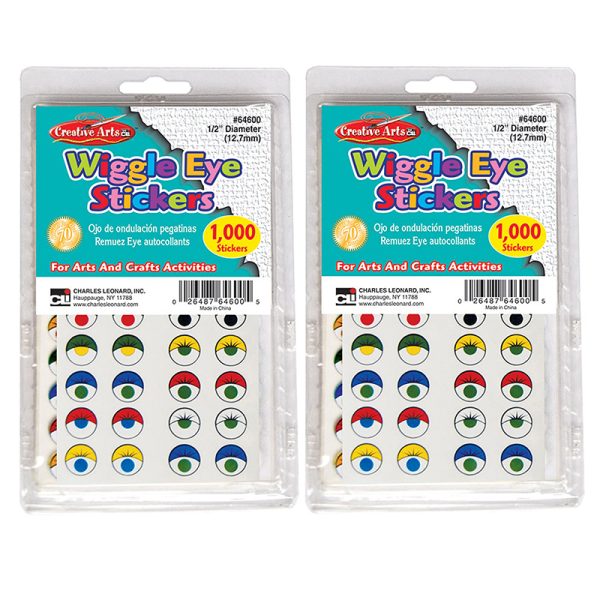 Creative Arts™ Wiggle Eyes Stickers, Assorted Colors, 1000 Per Pack, 2 Packs