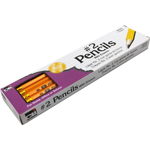 Pencil, #2, Yellow with Eraser, Unsharpened, Box of 12