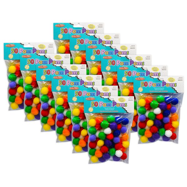 Pom-Poms 1", Assorted Colors, 50 Per Pack, 12 Packs