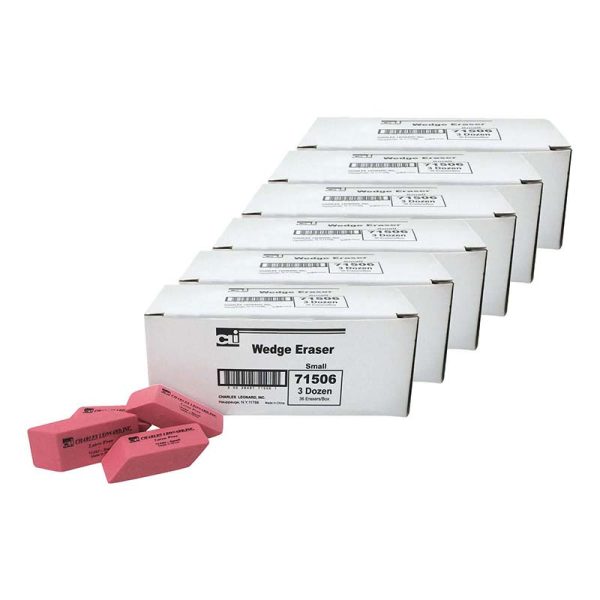 Eraser, Synthetic, Latex Free, Wedge Shape, Pink, Small, 36 Per Box, 6 Boxes