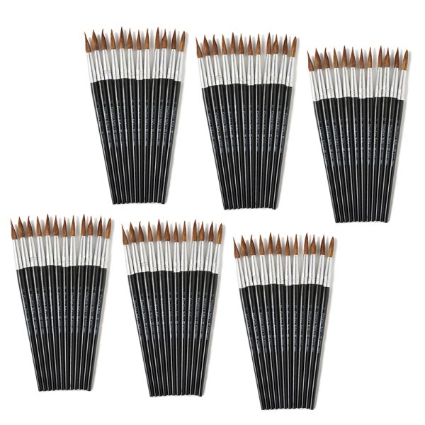 Water Color Paint Brushes with Round Pointed Tip, # 12, 1.06 Inch, Camel Hair, Black Handle, 12 Per Pack, 6 Packs