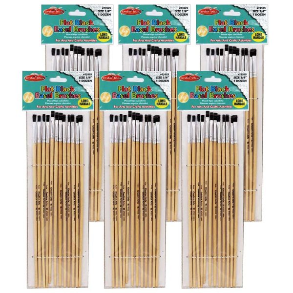 Flat Tip Easel Paint Brushes, 1/4", 12 Per Set, 6 Sets