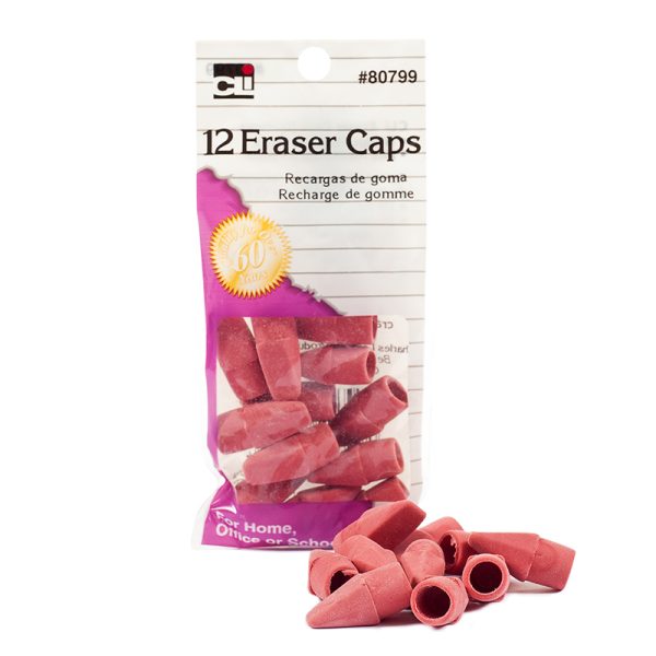 Pencil Eraser Caps, Pink, 12/Pack