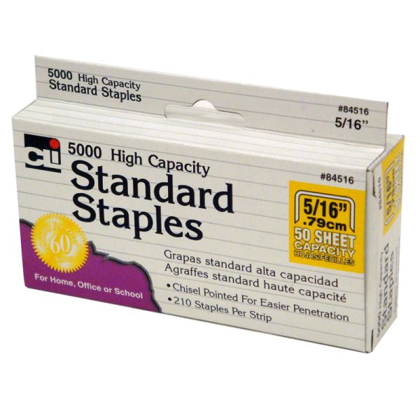 High Capacity Standard Staples, 5/16 Inch Leg Length, Silver, 5000/Box