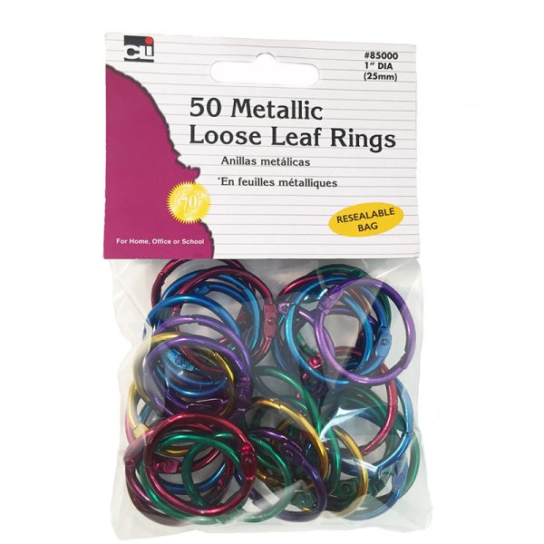 Loose Leaf Rings, 1" Diameter, Metallic Assorted Colors