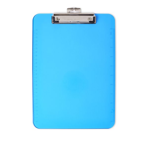 Plastic Clipboard, Letter Size, Low Profile Clip, Neon Blue