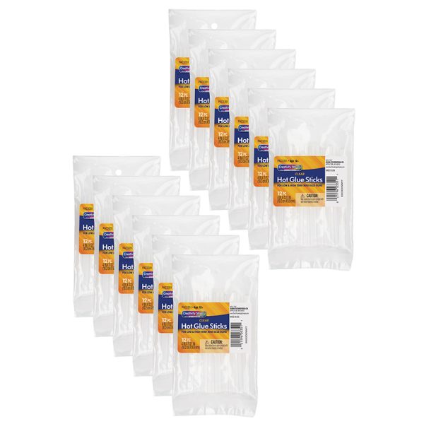 Hot Glue Sticks, Clear, 4" x 0.3125", 12 Per Pack, 12 Packs