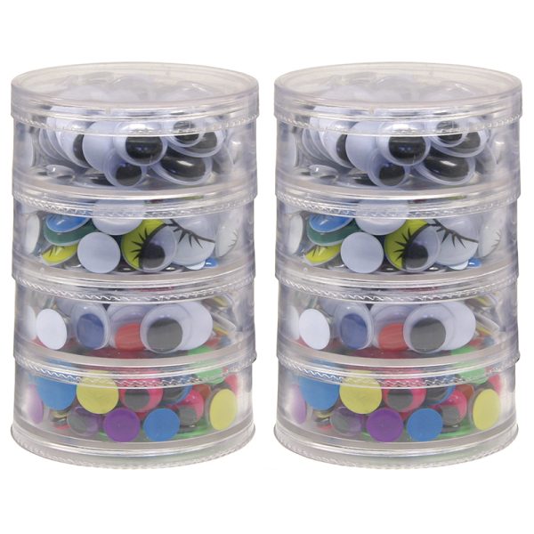 Wiggle Eyes Storage Stacker, Round Assorted Black, Painted & Bright, Assorted Sizes, 400 Pieces Per Pack, 2 Packs