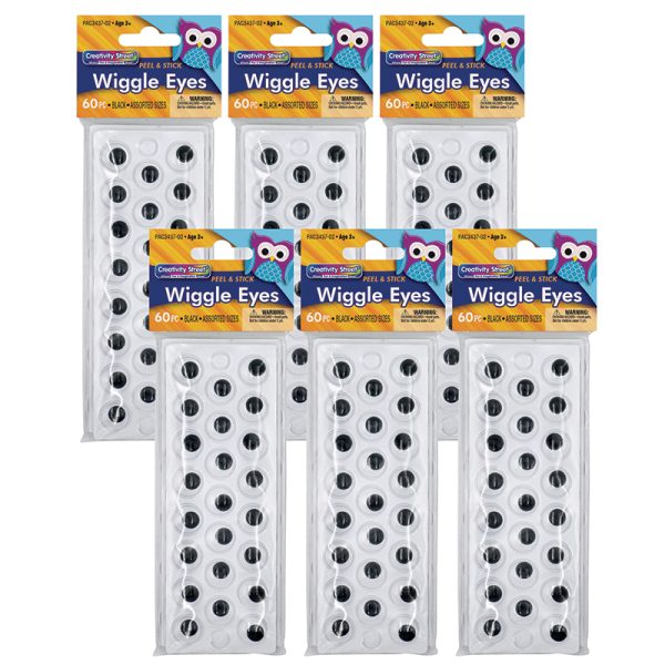 Peel & Stick Wiggle Eyes on Sheets, Black, Assorted Sizes, 60 Per Pack, 6 Packs