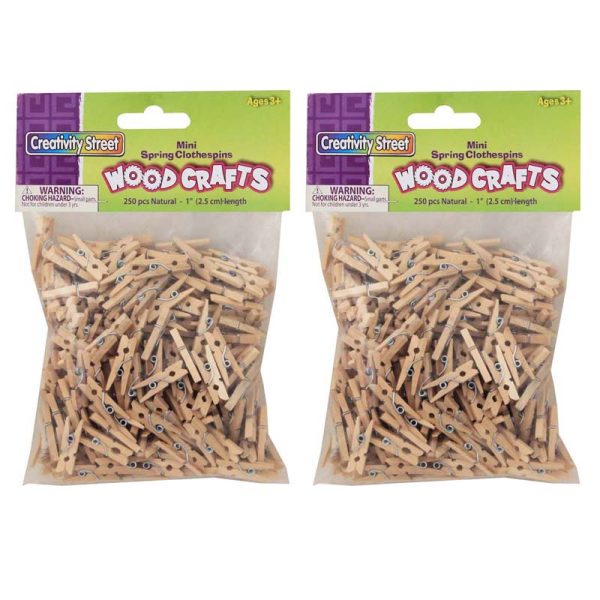 Mini Spring Clothespins, Natural, 1", 250 Per Pack, 2 Packs