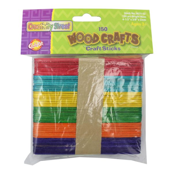 Regular Craft Sticks, Bright Hues Assorted, 4 1/2" x 3/8" x 2mm, 150 Pieces