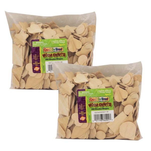 Wood Shapes, Natural Colored, Assorted Shapes, 1/2" to 2", 350 Per Pack, 2 Packs