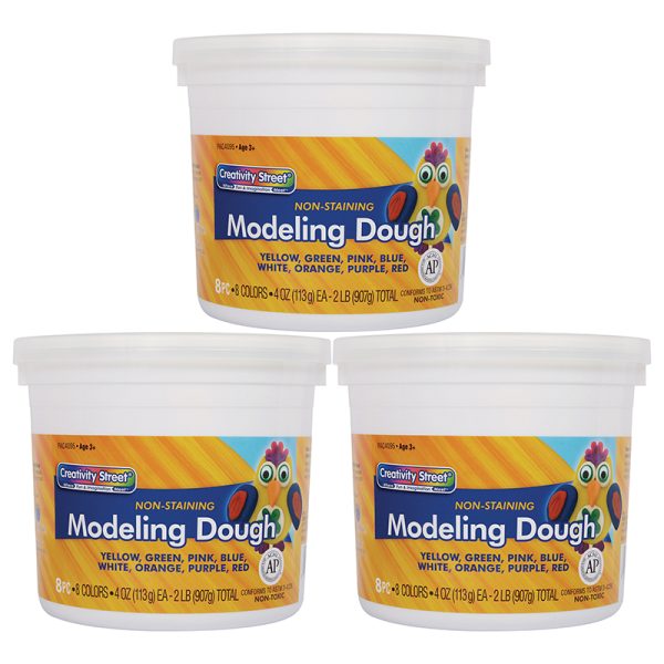 Modeling Dough, 8 Assorted Colors, 4 oz. Per Piece, 8 Pieces Per Pack, 3 Packs