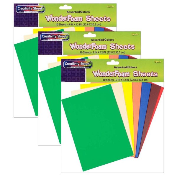 WonderFoam® Sheets, Assorted 10 Colors, 9" x 12", 10 Per Pack, 3 Packs