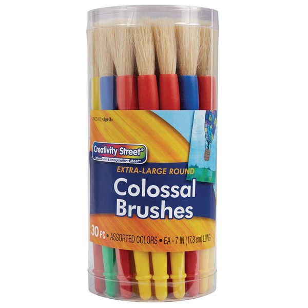 Plastic Handle Brush Classroom Pack, Colossal Brush Set, 7" Long, 30 Brushes