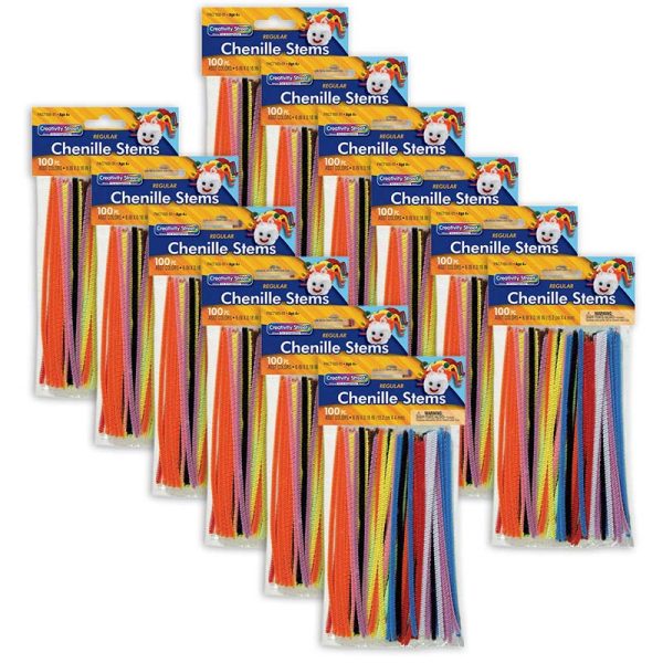 Regular Stems, Assorted Colors, 6" x 4 mm, 100 Count Per Pack, 12 Packs