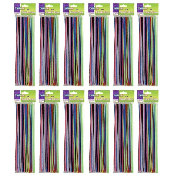 Regular Stems, Assorted Colors, 12" x 4 mm, 100 Pieces Per Pack, 12 Packs