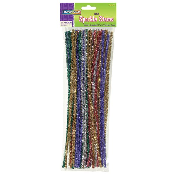 Jumbo Sparkle Stems, Assorted Colors, 12" x 6 mm, 100 Pieces