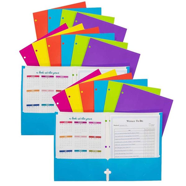 2-Pocket Laminated Paper Portfolio with 3-Hole Punch, Assorted, Pack of 18