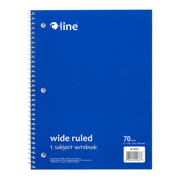 1-Subject Notebook, 70 Page, Wide Ruled, Blue