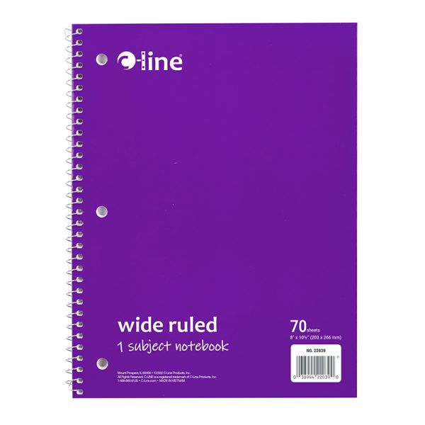 1-Subject Notebook, 70 Page, Wide Ruled, Purple