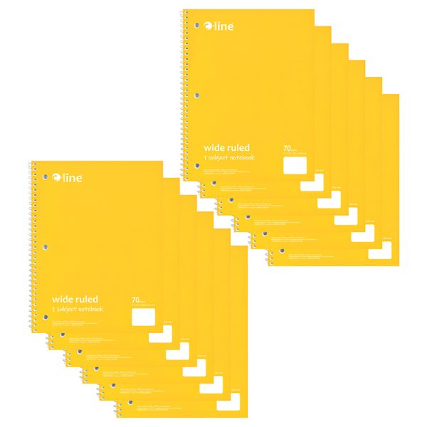 1-Subject Notebook, 70 Page, Wide Ruled, Yellow, Pack of 12