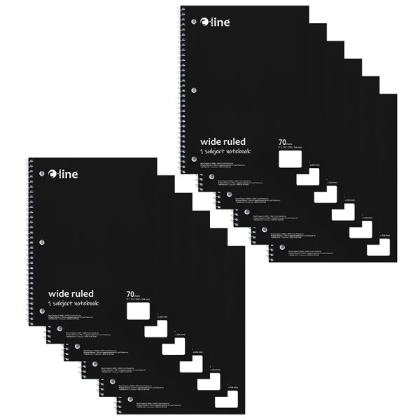 1-Subject Notebook, 70 Page, Wide Ruled, Black, Pack of 12