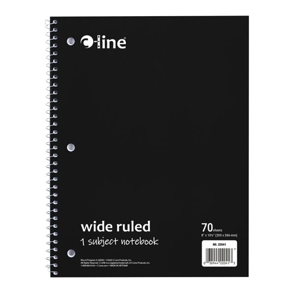 1-Subject Notebook, 70 Page, Wide Ruled, Black