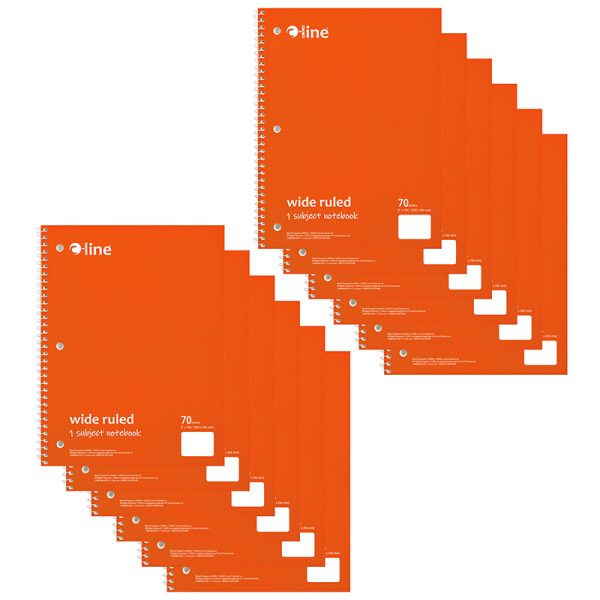 1-Subject Notebook, 70 Page, Wide Ruled, Orange, Pack of 12