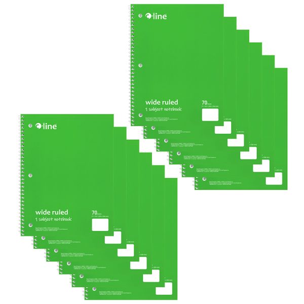 1-Subject Notebook, 70 Page, Wide Ruled, Green, Pack of 12