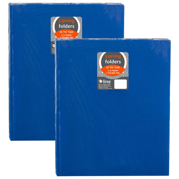 Two-Pocket Heavyweight Poly Portfolio Folder with Prongs, Blue, 10 Per Pack, 2 Packs