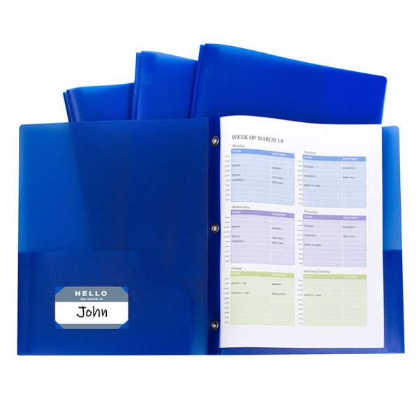 Two-Pocket Heavyweight Poly Portfolio Folder with Prongs, Blue, Pack of 10