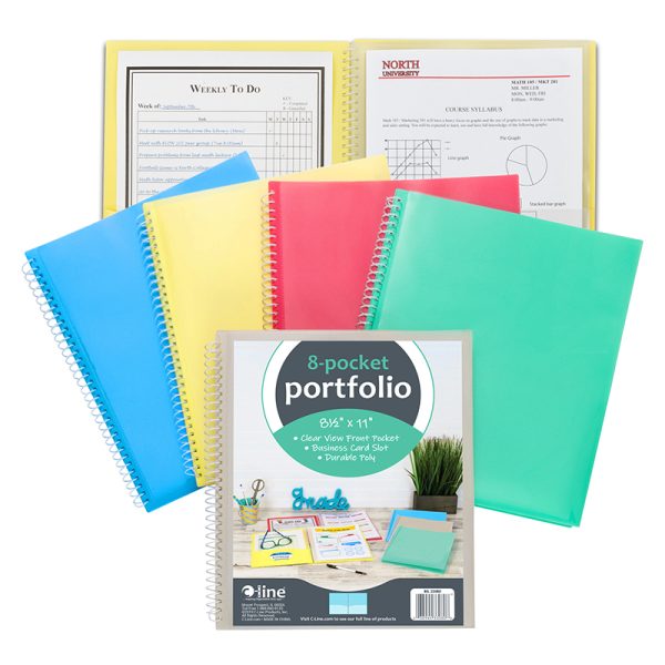 8-Pocket Spiral-Bound Poly Portfolio, Pack of 6