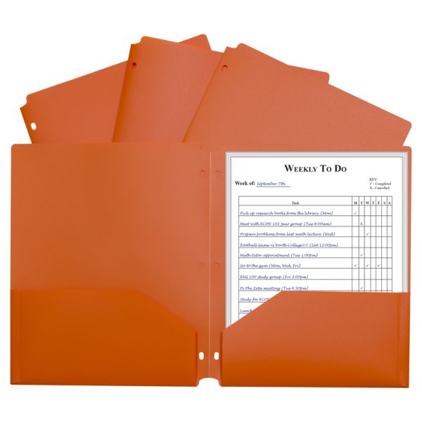 Two-Pocket Heavyweight Poly Portfolio Folder with Three-Hole Punch, Orange, Each