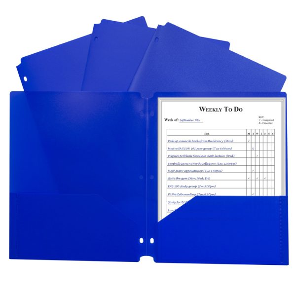 Two-Pocket Heavyweight Poly Portfolio Folder with Three-Hole Punch, Blue, Each