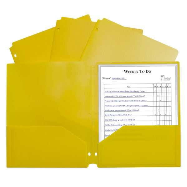 Two-Pocket Heavyweight Poly Portfolio Folder with Three-Hole Punch, Yellow, Each