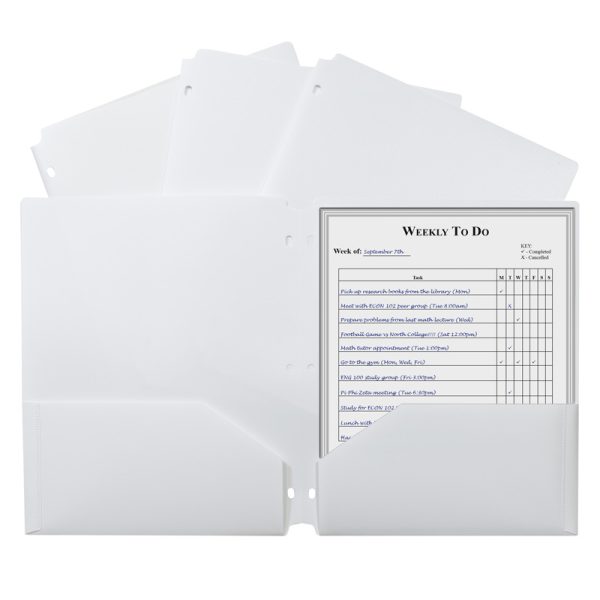 C-Line® Two-Pocket Poly Portfolio with Three-Hole Punch, White