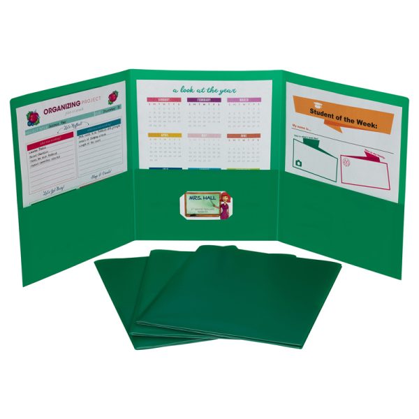 Tri-Fold Portfolio, Heavyweight Poly, Green, 1 Each