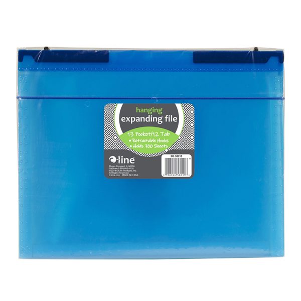 Expanding File Folder, 13-Pocket, Hanging Tabs, Bright Blue