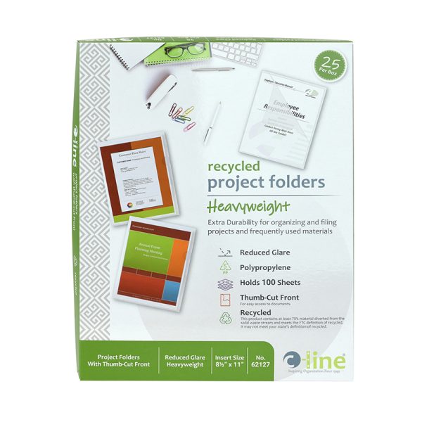 Recycled Poly Project Folders, Clear, Reduced Glare, 11" x 8-1/2", Box of 25