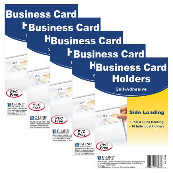 Self-Adhesive Business Card Holder, Side Load, 2" x 3-1/2", 10 Per Pack, 5 Packs