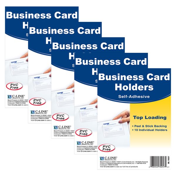 Self-Adhesive Business Card Holder, Top Load, 2" x 3-1/2", 10 Per Pack, 5 Packs